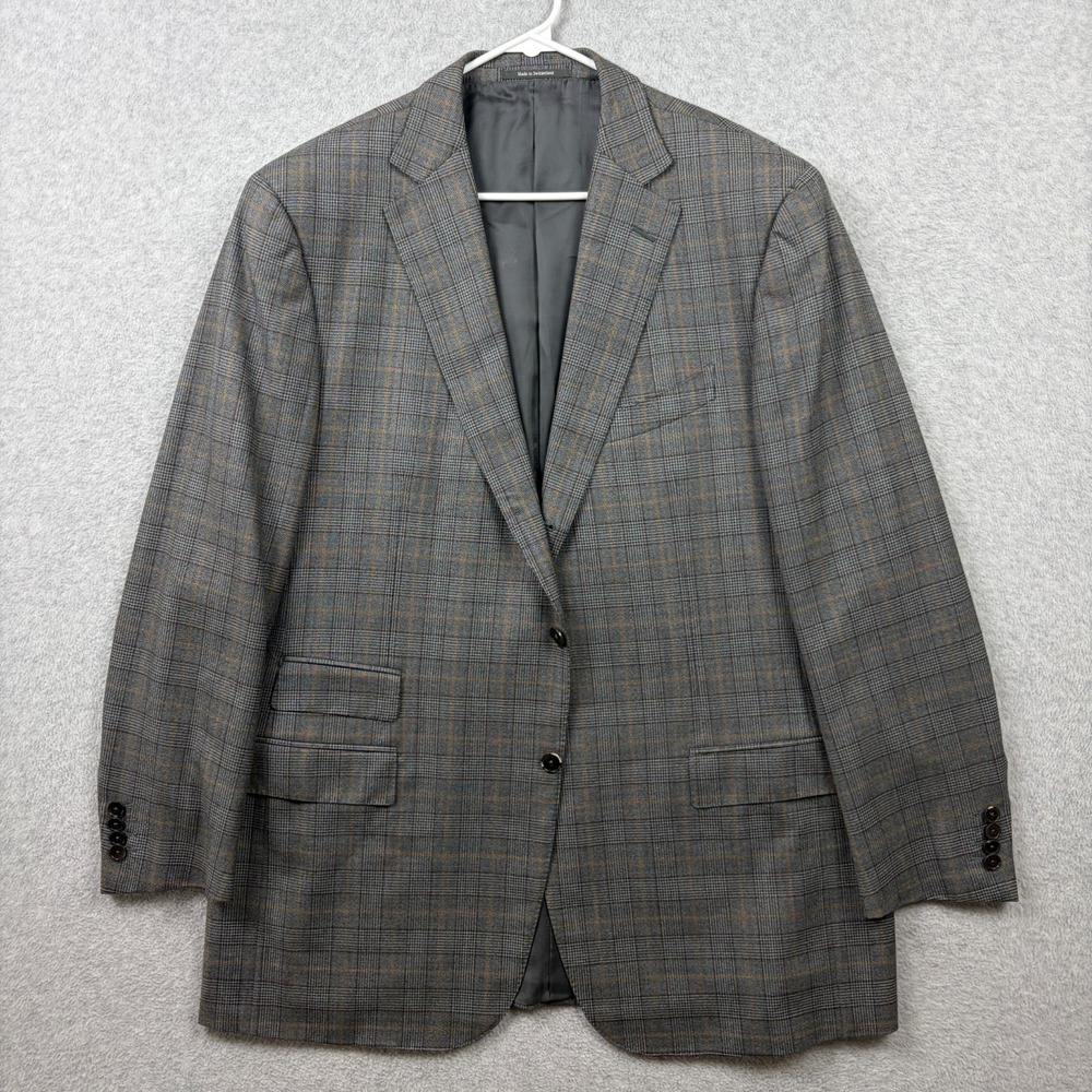 Ermenegildo Zegna Sport Coat Blazer Mens 48L Gray Glen Plaid Windowpane Wool